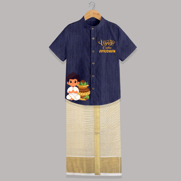 Ugadi Cutie – Personalized Kids Shirt and Dhoti - DARK BLUE - 0 - 6 Months Old (Chest-23") (Dhoti length-14")