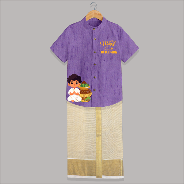 Ugadi Cutie – Personalized Kids Shirt and Dhoti - ROYAL PURPLE - 0 - 6 Months Old (Chest-23") (Dhoti length-14")