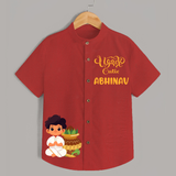 Happy Ugadi Ð Tradition Meets Trend With Our Customized Shirts For Kids With Name - RED - 0 - 6 Months Old (Chest 23")