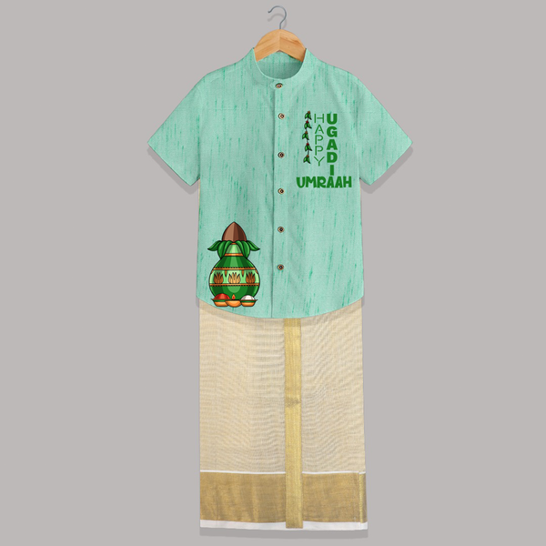 Ugadi Special – Personalized Kids Shirt and Dhoti Collection - AQUA GREEN - 0 - 6 Months Old (Chest-23") (Dhoti length-14")
