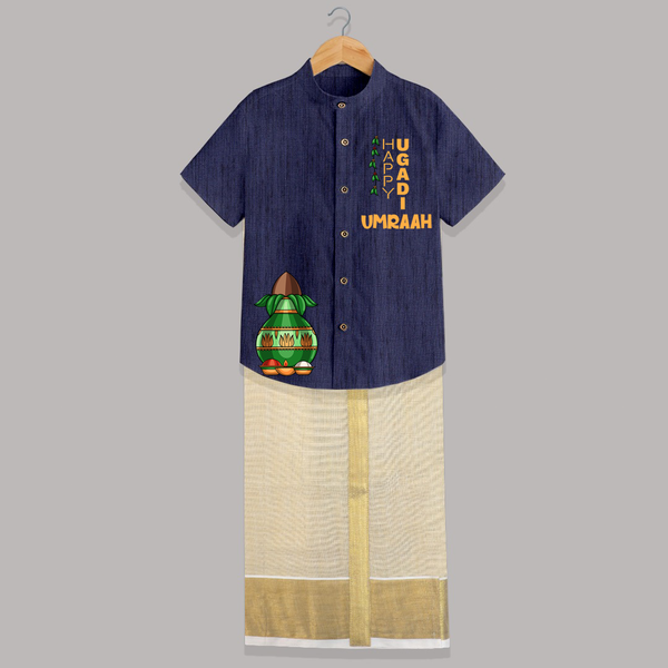 Ugadi Special – Personalized Kids Shirt and Dhoti Collection - DARK BLUE - 0 - 6 Months Old (Chest-23") (Dhoti length-14")