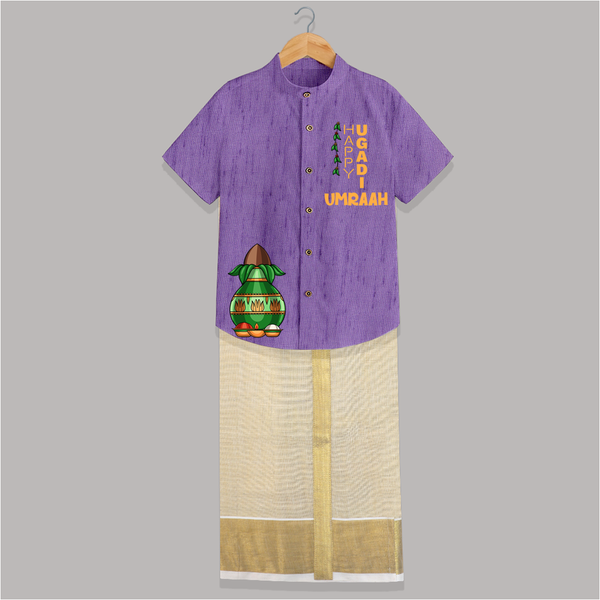 Ugadi Special – Personalized Kids Shirt and Dhoti Collection - ROYAL PURPLE - 0 - 6 Months Old (Chest-23") (Dhoti length-14")
