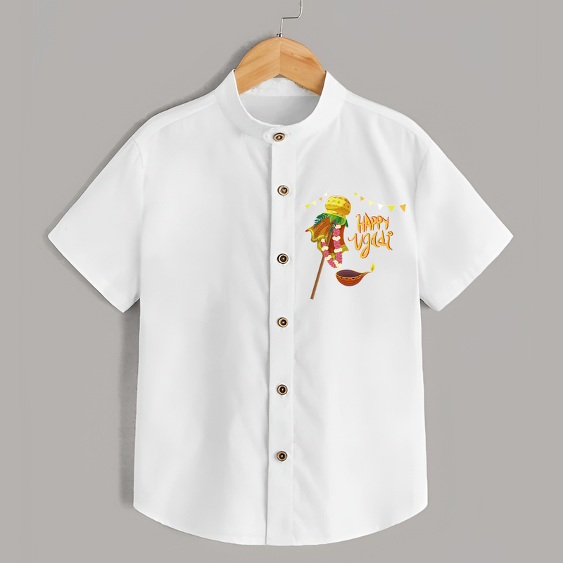 Happy Ugadi Celebrate With Love And Laughter With Our Customized Shirt For Adults - WHITE - S (Chest 20")