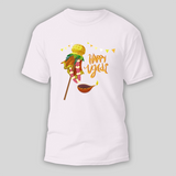 Happy Ugadi Celebrate With Love And Laughter With Our Customized T-Shirt For Adults - WHITE - S (Chest 19")