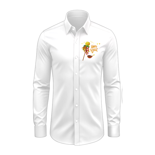 Happy Ugadi Celebrate With Love And Laughter With Our Customized Collared Full Sleeve Shirt For Adults