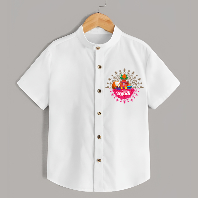 Happy Ugadi A Fresh Start With Our Customized Shirt For Adults - WHITE - S (Chest 20")