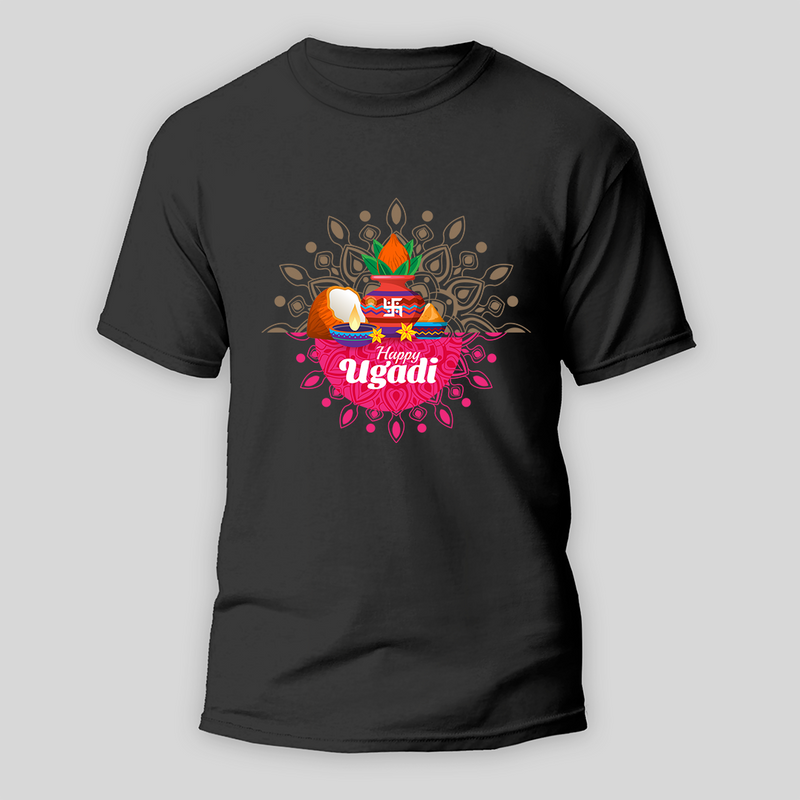 Happy Ugadi A Fresh Start With Our Customized T-Shirt For Adults - BLACK - S (Chest 19")