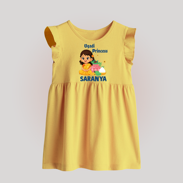 Ugadi Princess Personalized Kids Baby Frock - PASTEL YELLOW - 0 - 3 Months Old (Chest 17")