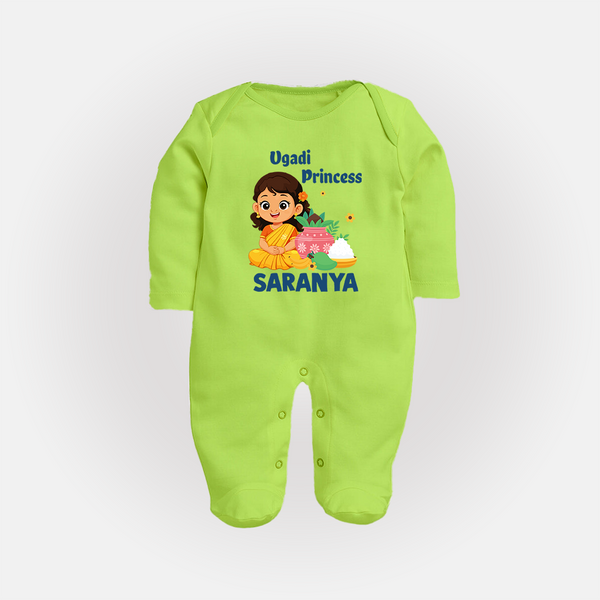Ugadi Princess Personalized Kids fullbody Suit - LIME GREEN - New Born (Chest 7.5")