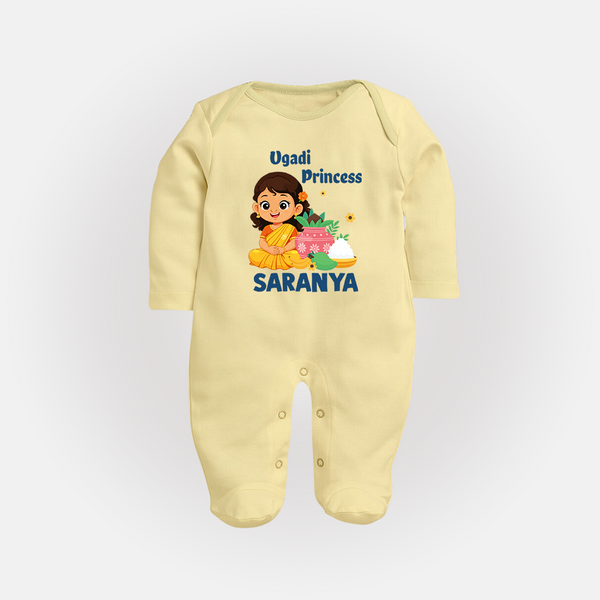 Ugadi Princess Personalized Kids fullbody Suit - PASTEL YELLOW - New Born (Chest 7.5")