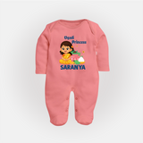 Ugadi Princess Personalized Kids fullbody Suit - PEACH - New Born (Chest 7.5")