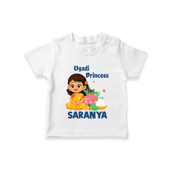 Ugadi Princess Personalized Kids T-Shirt - WHITE - 0-5 Months Old (Chest 17")