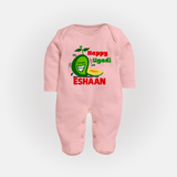 Happy Ugadi Fun Mango Kids fullbody Suit - BABY PINK - New Born (Chest 7.5")