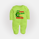 Happy Ugadi Fun Mango Kids fullbody Suit - LIME GREEN - New Born (Chest 7.5")