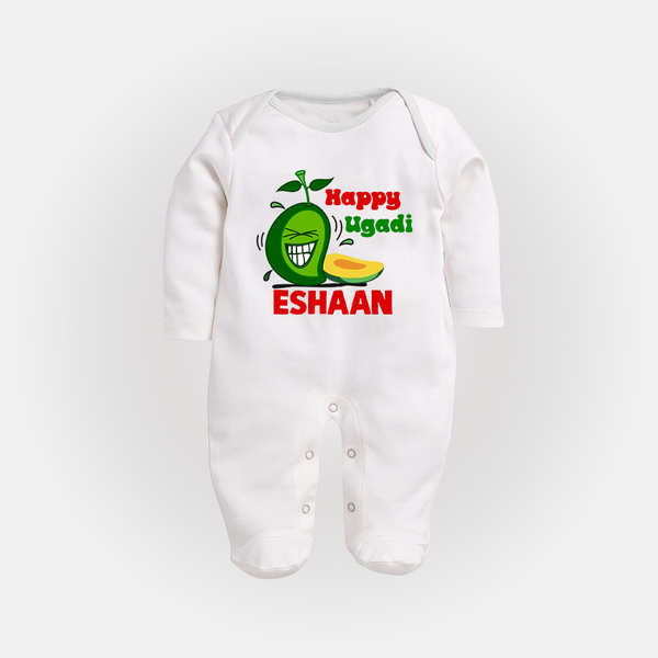Happy Ugadi Fun Mango Kids fullbody Suit - WHITE - New Born (Chest 7.5")