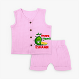 Happy Ugadi Fun Mango Kids Jabla Set - BABY PINK - 0 - 3 Months Old (Chest 9.8")