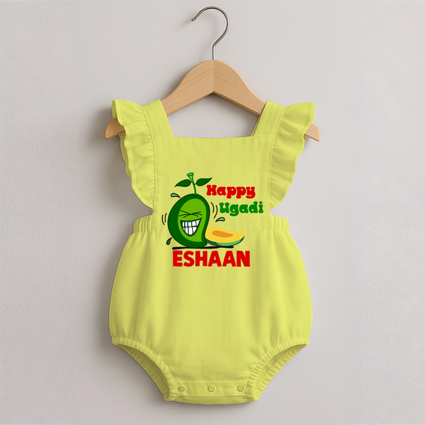 Happy Ugadi Fun Mango Kids Romper Frock - PASTEL YELLOW - 0 - 3 Months Old (Chest 19")