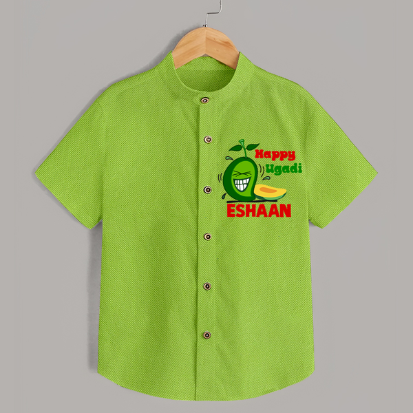 Happy Ugadi Fun Mango Kids Shirt - LIME GREEN - 0 - 6 Months Old (Chest 23")