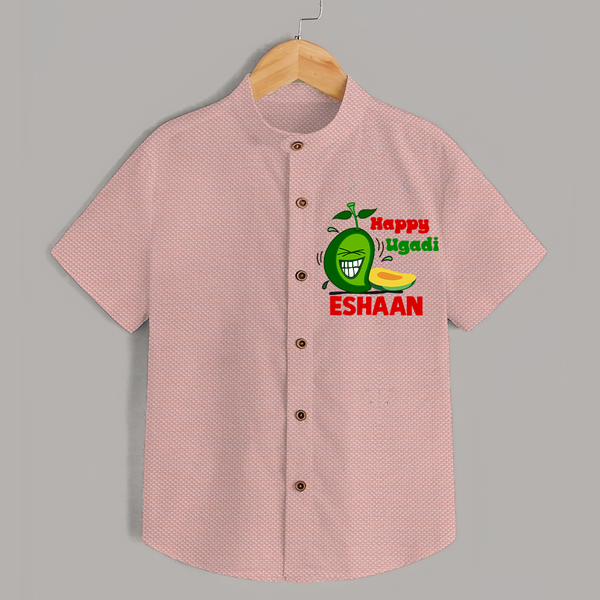 Happy Ugadi Fun Mango Kids Shirt - PEACH - 0 - 6 Months Old (Chest 23")