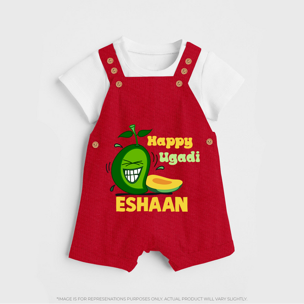Happy Ugadi Fun Mango Kids Dungaree - RED - 0 - 5 Months Old (Chest 18")