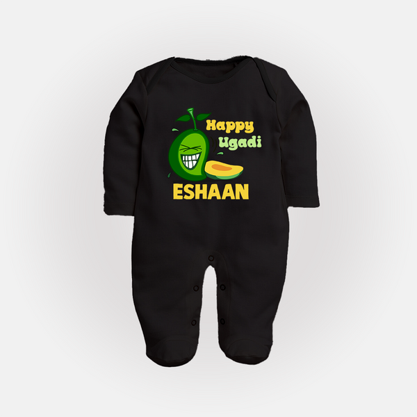 Happy Ugadi Fun Mango Kids fullbody Suit - BLACK - New Born (Chest 7.5")