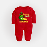 Happy Ugadi Fun Mango Kids fullbody Suit - RED - New Born (Chest 7.5")