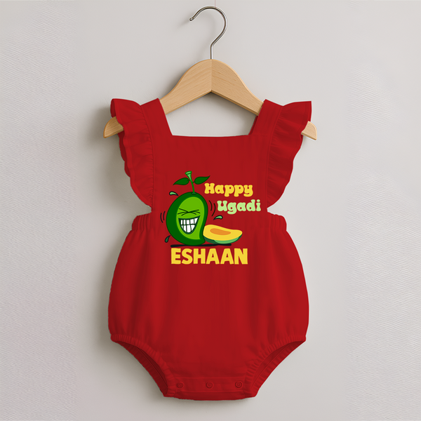Happy Ugadi Fun Mango Kids Romper Frock - RED - 0 - 3 Months Old (Chest 19")