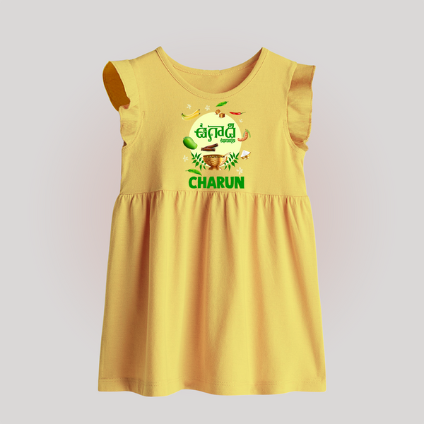 Ugadi Shubhakankshalu Telugu Kids Baby Frock - PASTEL YELLOW - 0 - 3 Months Old (Chest 17")