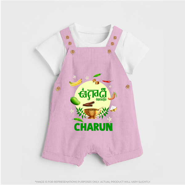 Ugadi Shubhakankshalu Telugu Kids Dungaree - BABY PINK - 0 - 5 Months Old (Chest 18")