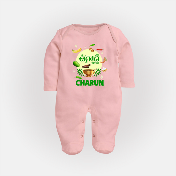 Ugadi Shubhakankshalu Telugu Kids fullbody Suit - BABY PINK - New Born (Chest 7.5")