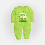 Ugadi Shubhakankshalu Telugu Kids fullbody Suit - LIME GREEN - New Born (Chest 7.5")