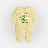 Ugadi Shubhakankshalu Telugu Kids fullbody Suit - PASTEL YELLOW - New Born (Chest 7.5")