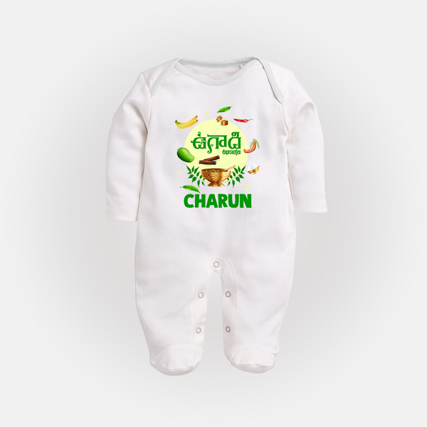 Ugadi Shubhakankshalu Telugu Kids fullbody Suit - WHITE - New Born (Chest 7.5")