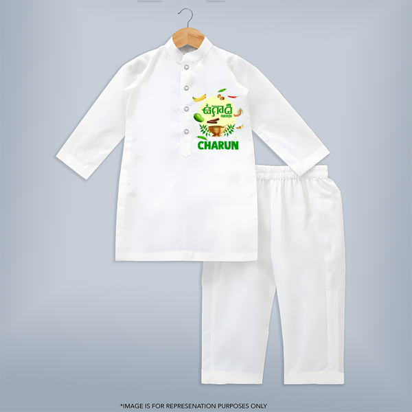 Ugadi Shubhakankshalu Telugu Kids Kurta - WHITE - 3 - 6 Months Old (Chest 24", Kurta Length 14'', Waist 19", Pant Length 14")