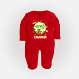 Ugadi Shubhakankshalu Telugu Kids fullbody Suit - RED - New Born (Chest 7.5")
