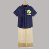 Ugadi Shubhakankshalu Telugu Kids Shirt & Dhoti - DARK BLUE - 0 - 6 Months Old (Chest-23") (Dhoti length-14")