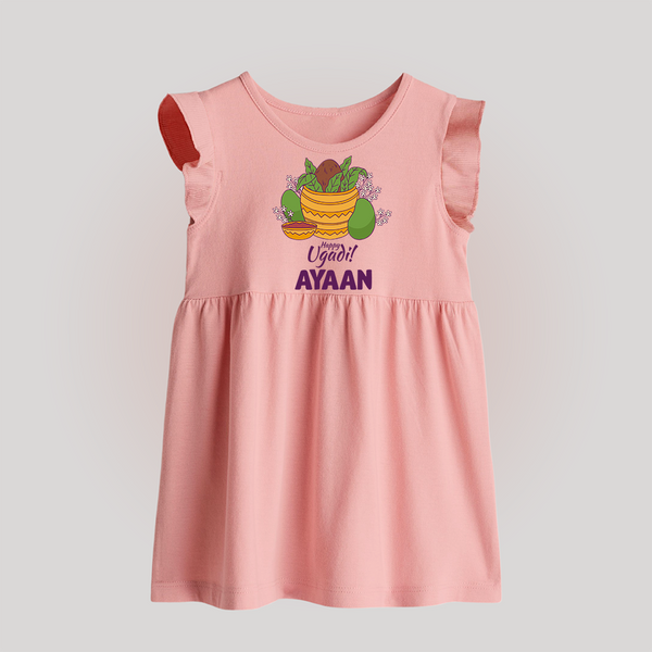 Happy Ugadi Personalized Kids Baby Frock - BABY PINK - 0 - 3 Months Old (Chest 17")