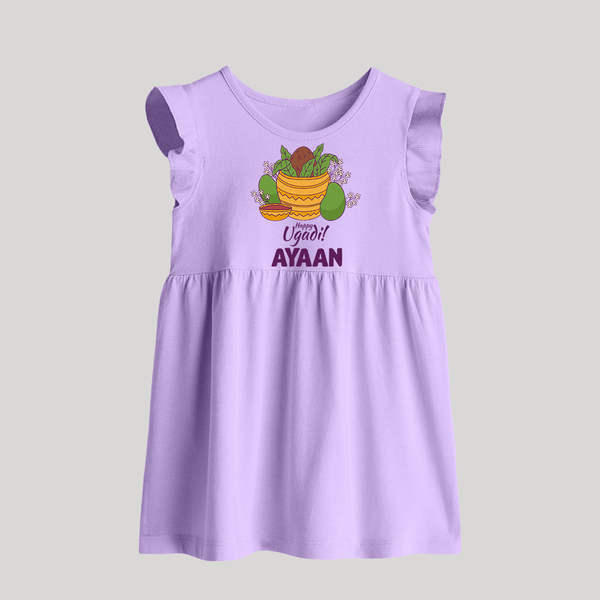 Happy Ugadi Personalized Kids Baby Frock - LILAC - 0 - 3 Months Old (Chest 17")