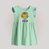 Happy Ugadi Personalized Kids Baby Frock - MINT GREEN - 0 - 3 Months Old (Chest 17")