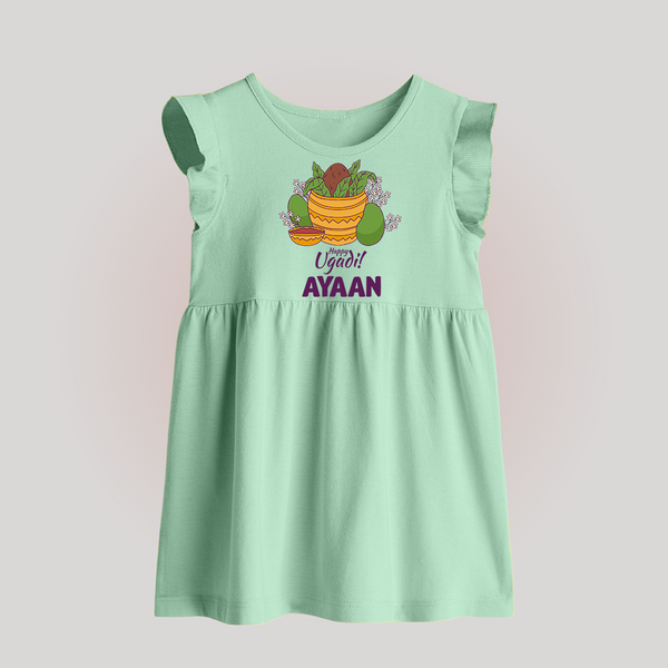 Happy Ugadi Personalized Kids Baby Frock - MINT GREEN - 0 - 3 Months Old (Chest 17")