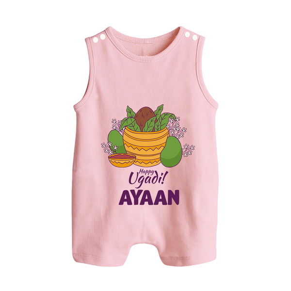 Happy Ugadi Personalized Kids Romper suit - BABY PINK - 0 - 5 Months Old (Chest 18")
