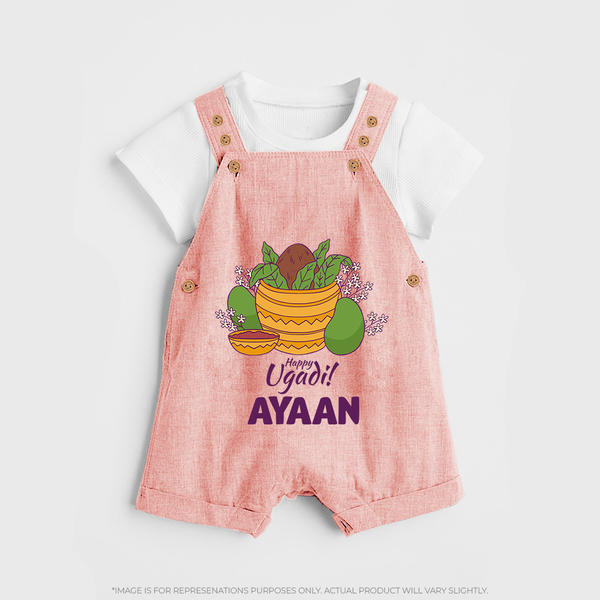 Happy Ugadi Personalized Kids Dungaree - PEACH - 0 - 5 Months Old (Chest 18")