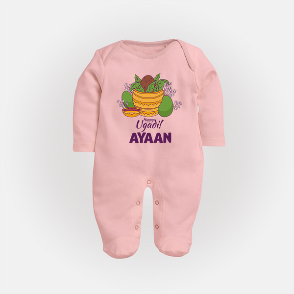 Happy Ugadi Personalized Kids fullbody Suit - BABY PINK - New Born (Chest 7.5")
