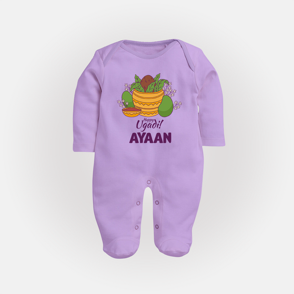 Happy Ugadi Personalized Kids fullbody Suit - LILAC - New Born (Chest 7.5")