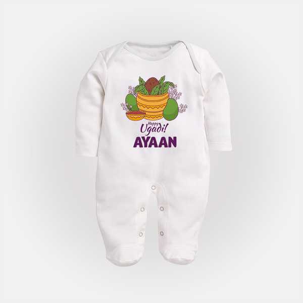 Happy Ugadi Personalized Kids fullbody Suit - WHITE - New Born (Chest 7.5")