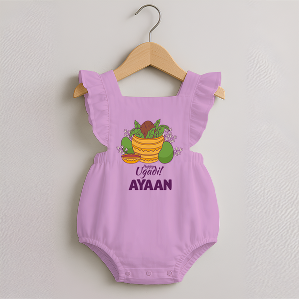 Happy Ugadi Personalized Kids Romper Frock - BABY PINK - 0 - 3 Months Old (Chest 19")