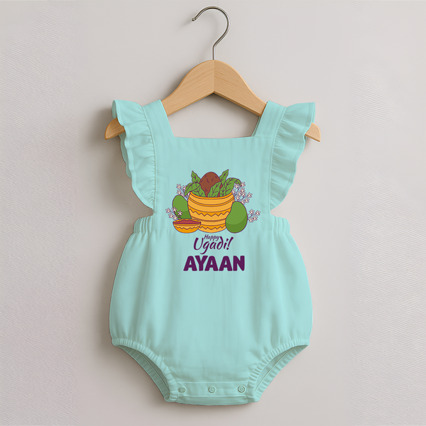 Happy Ugadi Personalized Kids Romper Frock - MINT GREEN - 0 - 3 Months Old (Chest 19")