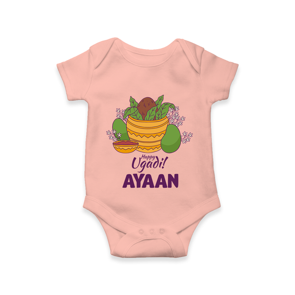 Happy Ugadi Personalized Kids Romper - PEACH - New Born (Chest 14")