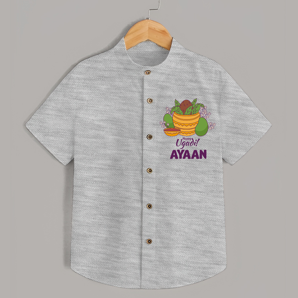 Happy Ugadi Personalized Kids Shirt - GREY - 0 - 6 Months Old (Chest 23")