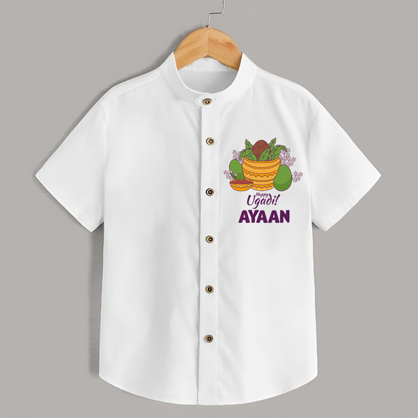 Happy Ugadi Personalized Kids Shirt - WHITE - 0 - 6 Months Old (Chest 23")